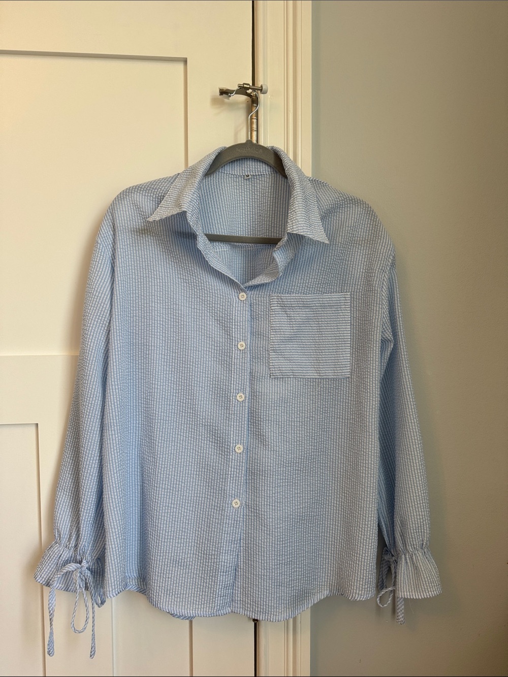 Light Blue Seersucker Button-Up Shirt - Classic Men's Shirt